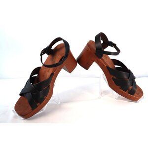 White Mountain Footbeds Black Strappy‎ Leather Sandals Size 9 M